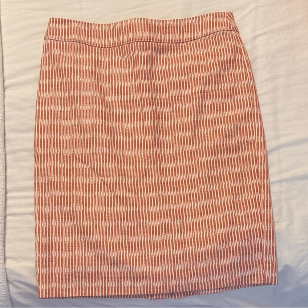 LOFT Striped Coral and White Pencil Skirt